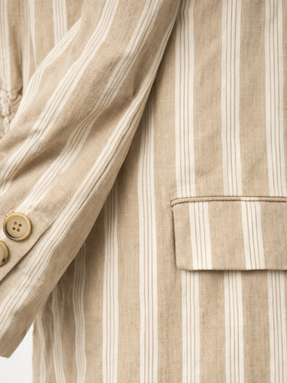 Free People Fern Striped Blazer Neutral Linen Look Ruched Sleeve S - Picture 5 of 11